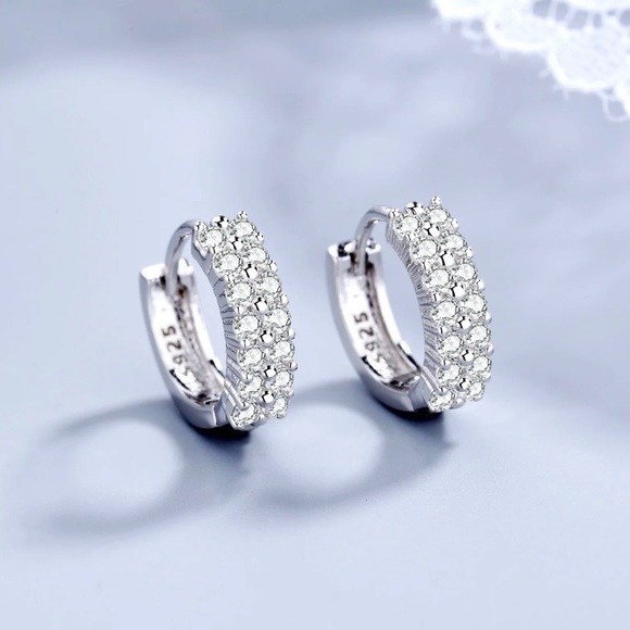 Jewelry - SOLD 925 Silver Needle Double Row Crystal Zircon Round Stud Earrings
